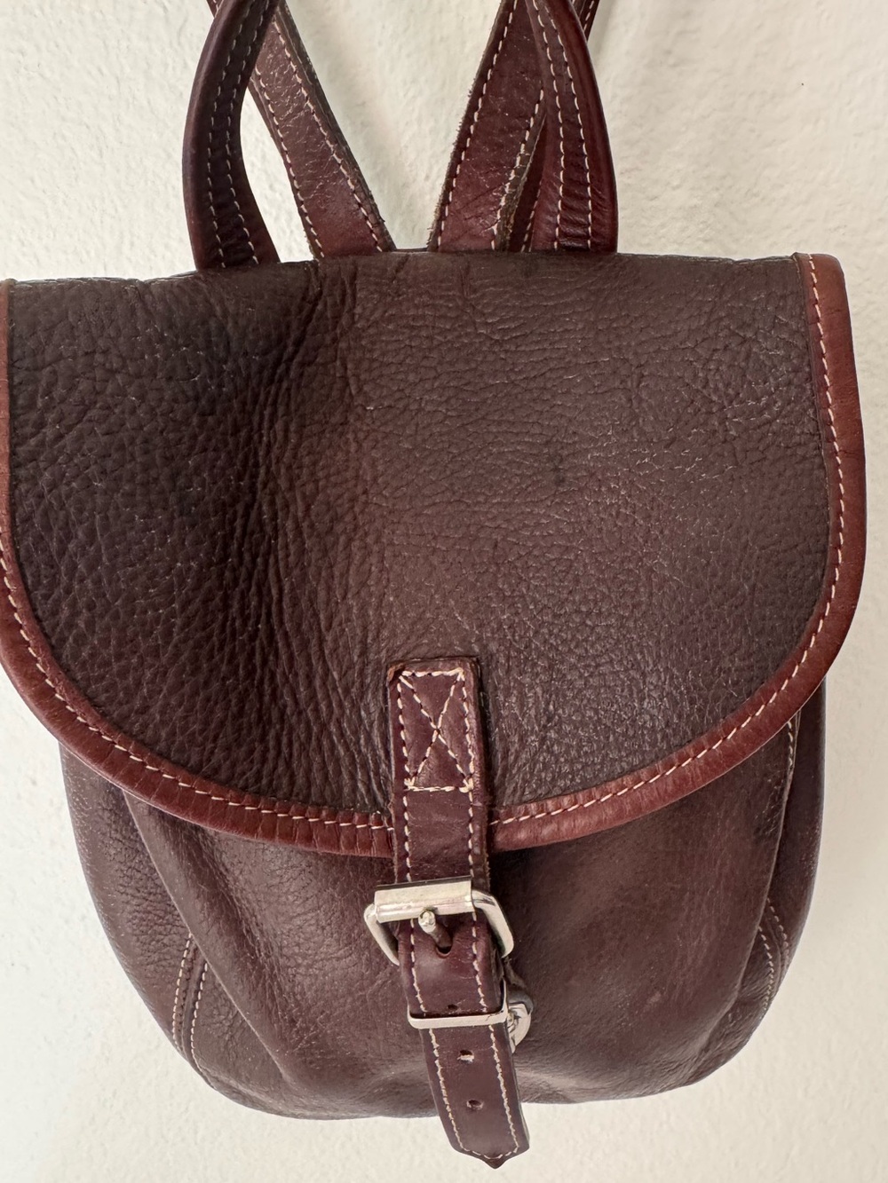 Roots Canada Genuine Dark Brown Leather Mini Backpack With Top Purse Handle